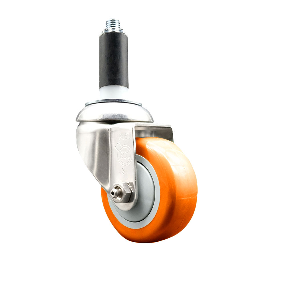 Polyurethane Swivel Stem Caster with 3.5 in. Orange Caster Wheels, 1.13 in. Expanding Stem - 316 Stainless Steel Caster