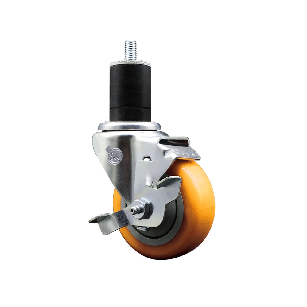 Polyurethane Swivel Stem Caster with 3.5 in. Yellow Caster Wheels & Top Lock Brake, 1.75 in. Expanding Stem - 316 Stainless Steel Caster