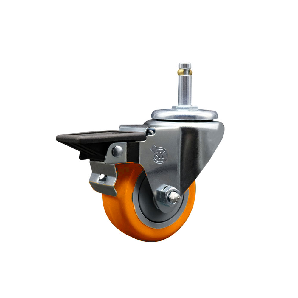 SCC-GR20S314-PPUB-ORG-PLB-716138 Polyurethane Swivel Grip Ring Stem Caster with 3 x 1.25 in. Orange Wheel & 0.43 in. Stem & Posi Locking Brake