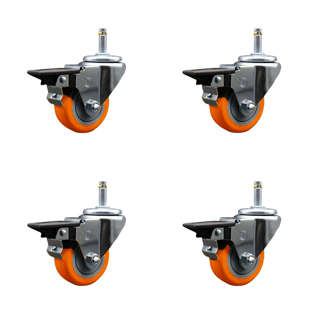 SCC-GR20S314-PPUB-ORG-PLB-716138-4 Polyurethane Swivel Grip Ring Stem Caster with 3 x 1.25 in. Orange Wheels & 0.43 in. Stems - Set of 4