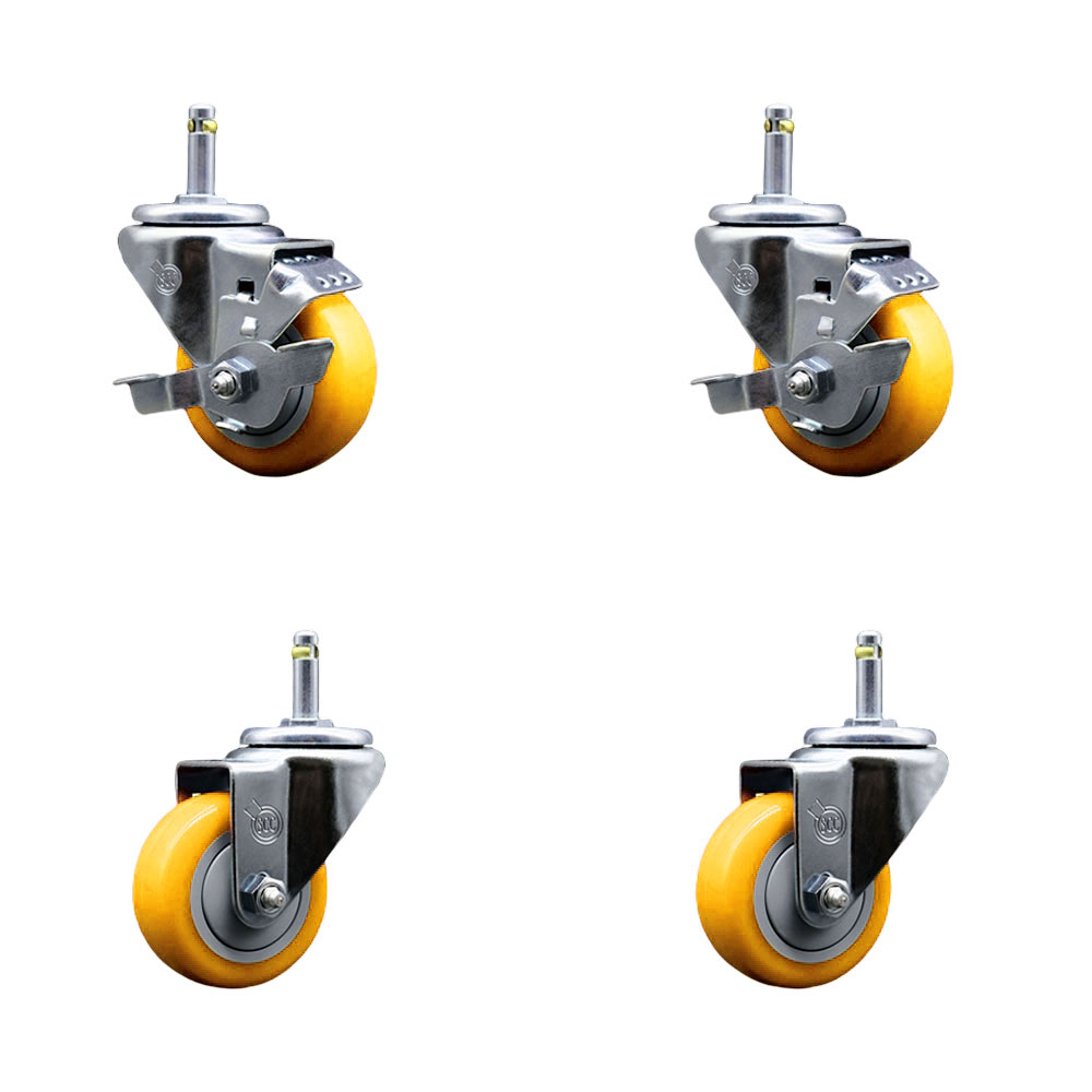 SCC-GR20S314-PPUB-YEL-TLB-716138-2S2 Polyurethane Swivel Grip Ring Stem Caster with 3 x 1.25 in. Yellow Wheels & 0.43 in. Stems - Set of 4