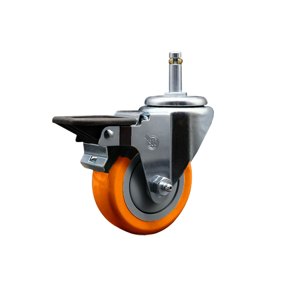 SCC-GR20S3514-PPUB-ORG-PLB-716138 Polyurethane Swivel Grip Ring Stem Caster with 3.5 x 1.25 in. Orange Wheel & 0.43 in. Stem & Posi Locking Brake