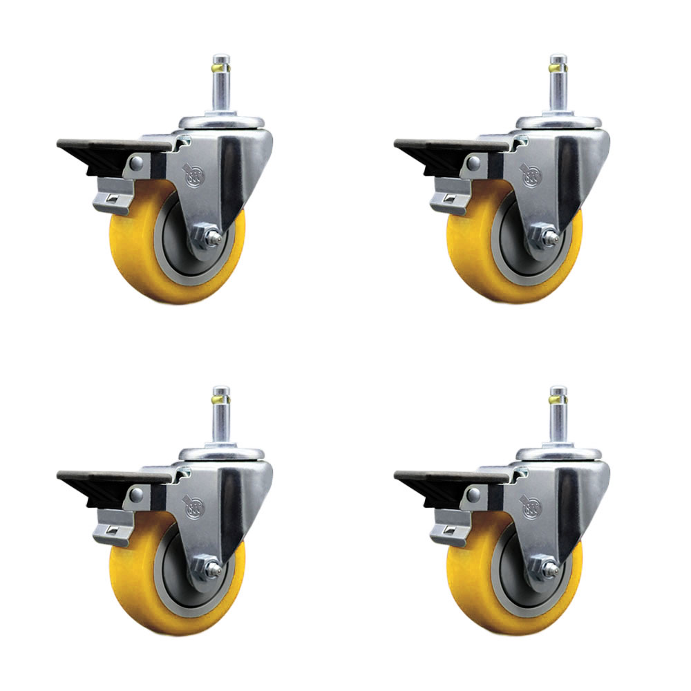 SCC-GR20S3514-PPUB-YEL-PLB-716138-4 Polyurethane Swivel Grip Ring Stem Caster with 3.5 x 1.25 in. Yellow Wheels & 0.43 in. Stems - Set of 4