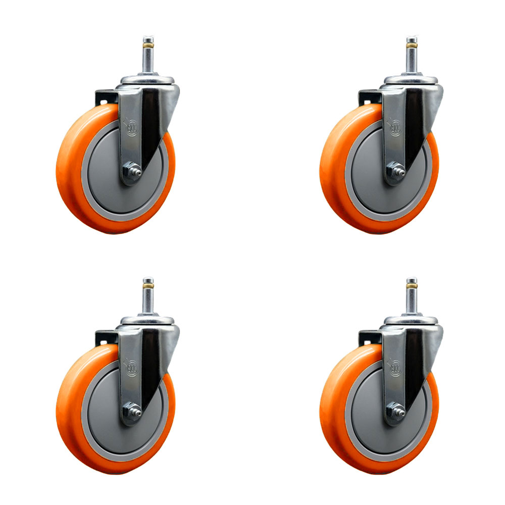SCC-GR20S514-PPUB-ORG-716138-4 Polyurethane Swivel Grip Ring Stem Caster with 5 x 1.25 in. Orange Wheels & 0.43 in. Stems - Set of 4