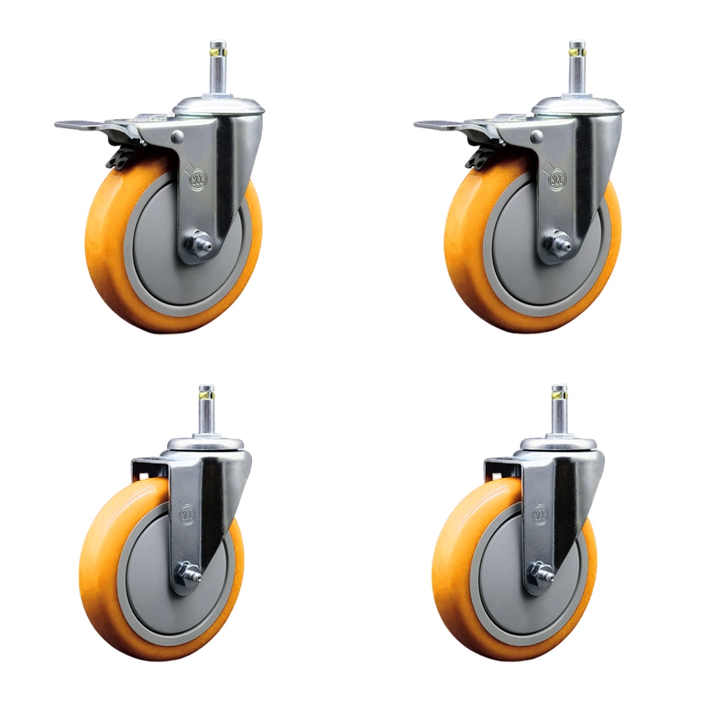SCC-GRTTL20S514-PPUBYEL-716138-2-S-2 Polyurethane Swivel Grip Ring Stem Caster with 5 x 1.25 in. Yellow Wheels & 0.43 in. Stems - Set of 4