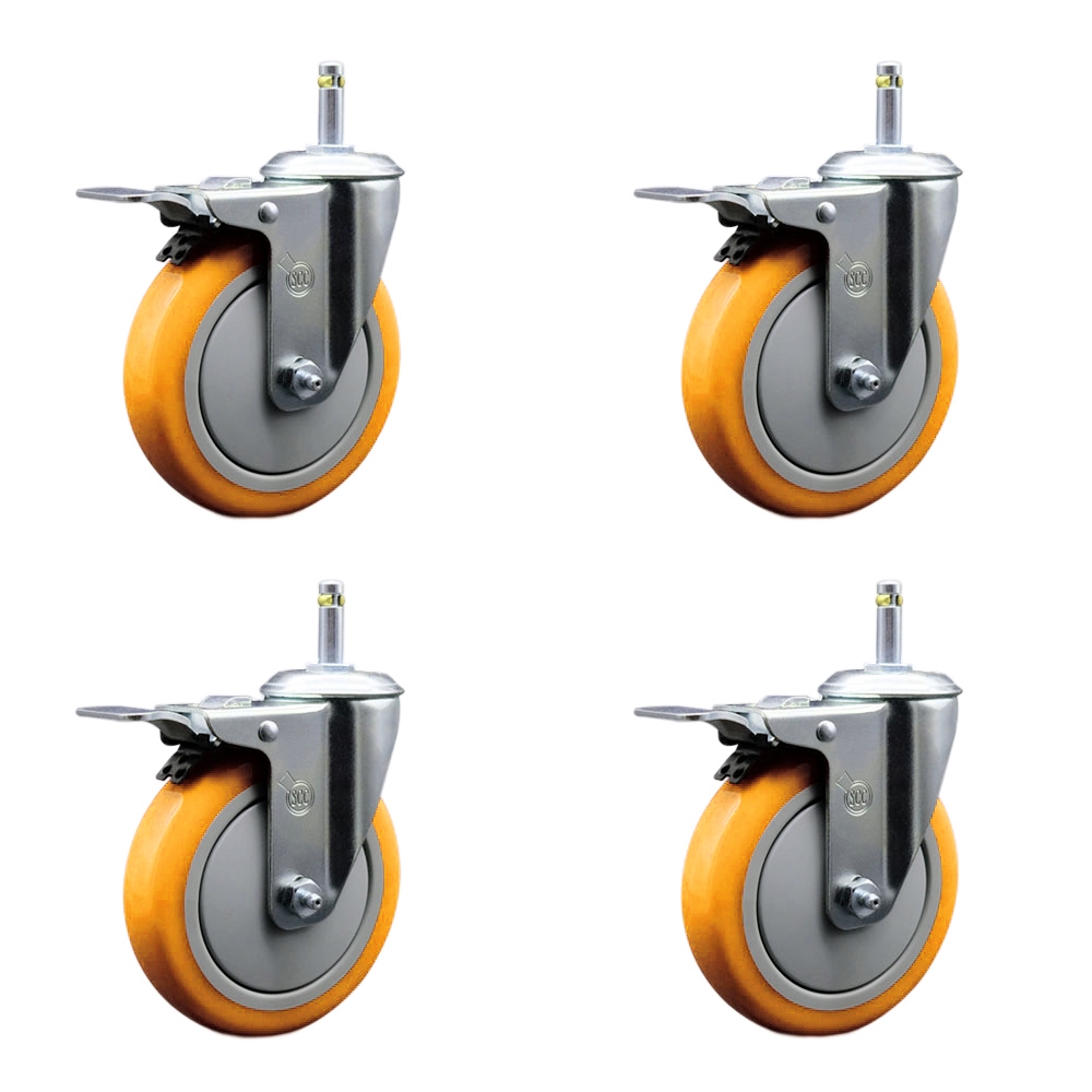 SCC-GRTTL20S514-PPUB-YEL-716138-4 Polyurethane Swivel Grip Ring Stem Caster with 5 x 1.25 in. Yellow Wheels & 0.43 in. Stems - Set of 4