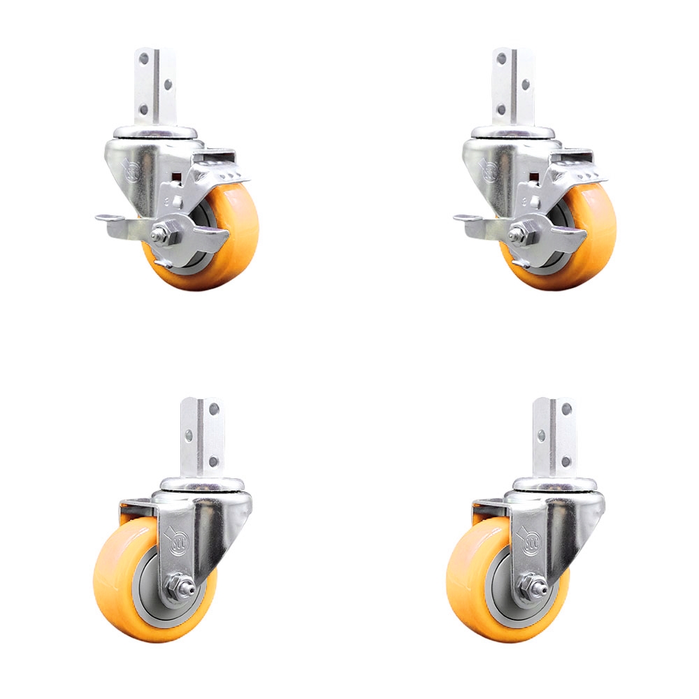Swivel Square Stem Caster with 3 x 1.25 in. Yellow Poly Wheel, 0.75 x 2 in. Square Stem with 3 0.26 in. Diameter Mounting Holes - Set of 4
