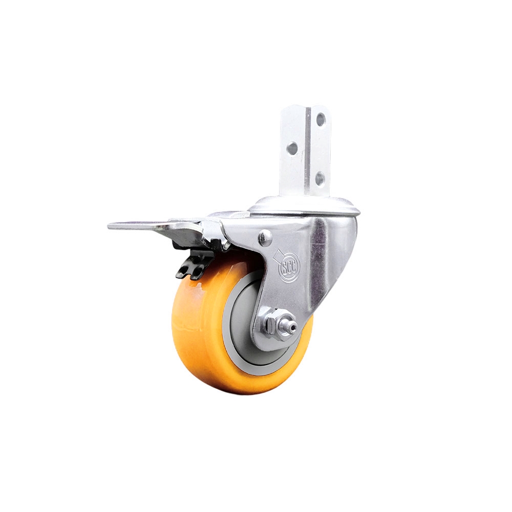 Swivel Square Stem Caster with 3.5 x 1.25 in. Yellow Polyurethane Wheel, 0.75 x 2 in. Square Stem with 3 0.26 in. Diameter Mounting Holes