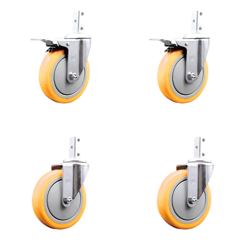Swivel Square Stem Caster with 5 x 1.25 in. Yellow Poly Wheel, 0.75 x 2 in. Square Stem with 3 0.26 in. Diameter Mounting Holes - Set of 4