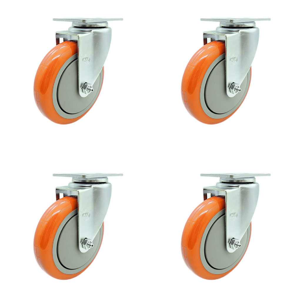 SCC-SS20S514-PPUB-ORG-4 Stainless Steel Polyurethane Swivel Top Plate Caster with 5 x 1.25 in. Orange Wheels - Set of 4