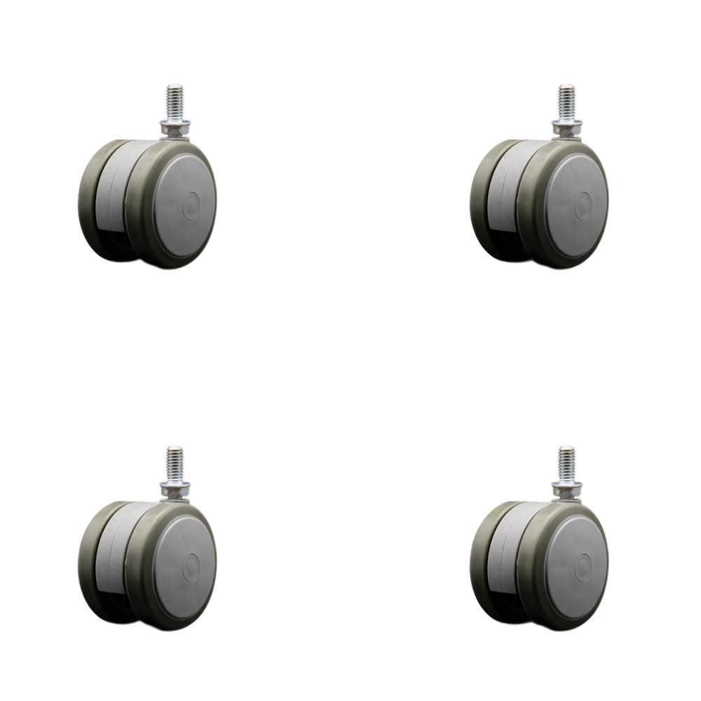 2.38 in. Floor Safe Office Chair Wheels Gray Non-Marking Thermoplastic Rubber Twin Wheels 0.38 in. - 16 TPI x 0.75 in. Threaded Stems - Set of 4