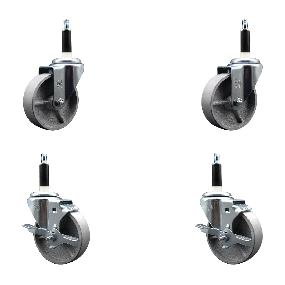 Semi Steel Cast Iron Swivel Expanding Stem Caster with Roller Bearings 4 x 1.5 in. Silver Wheels & 0.87 in. Stems - Set of 4