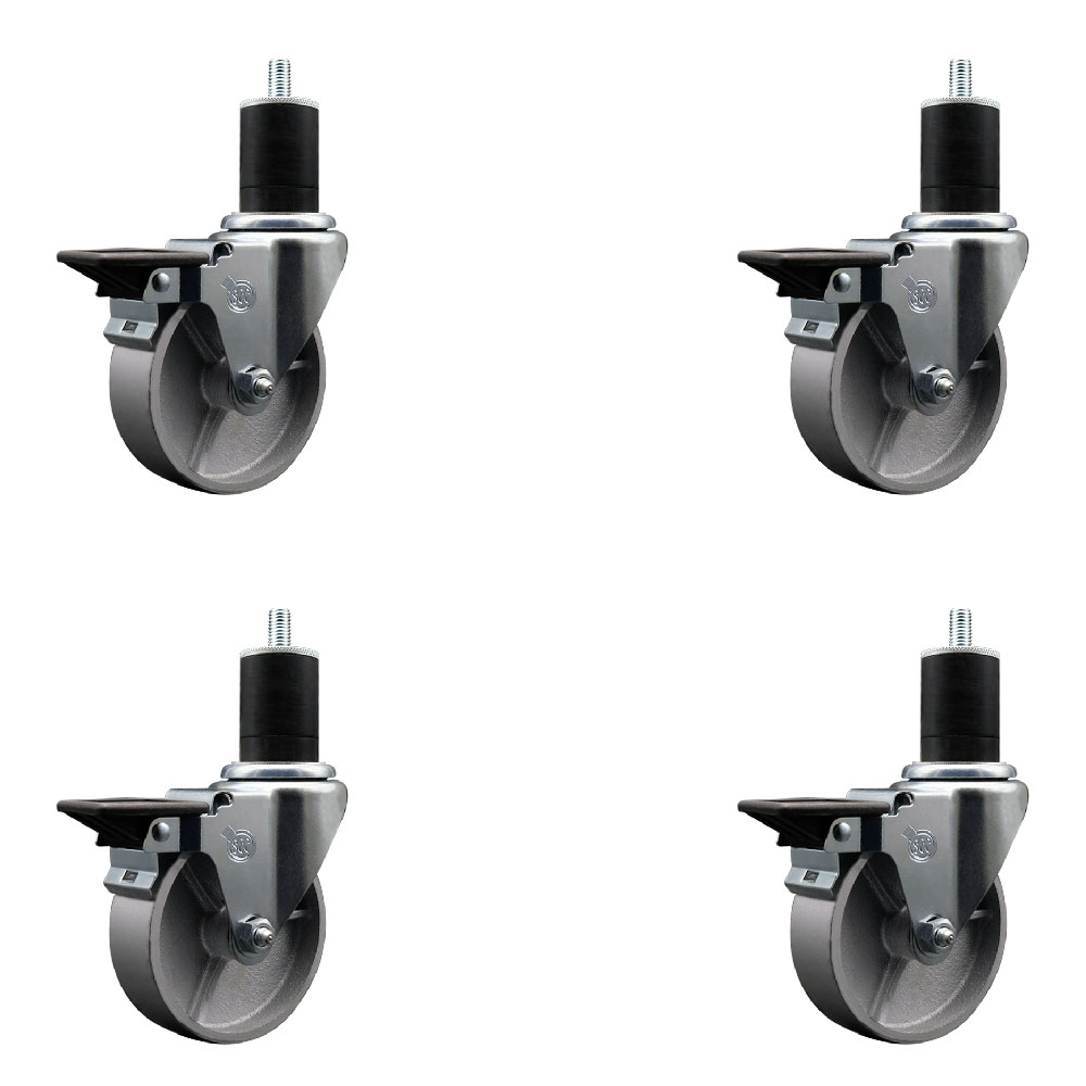 SCC-EX20S414-SSS-PLB-134-4 Semi Steel Cast Iron Swivel Expanding Stem Caster with 4 in. Silver Wheels & 1.75 in. Stems - Set of 4