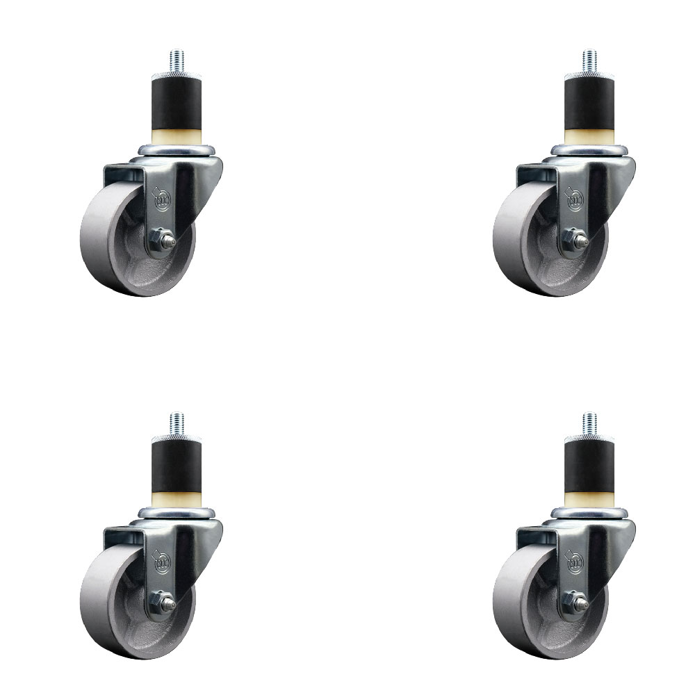 SCC-EX20S314-SSS-178-4 Semi Steel Cast Iron Swivel Expanding Stem Caster with 3 in. Silver Wheels & 1.87 in. Stems - Set of 4
