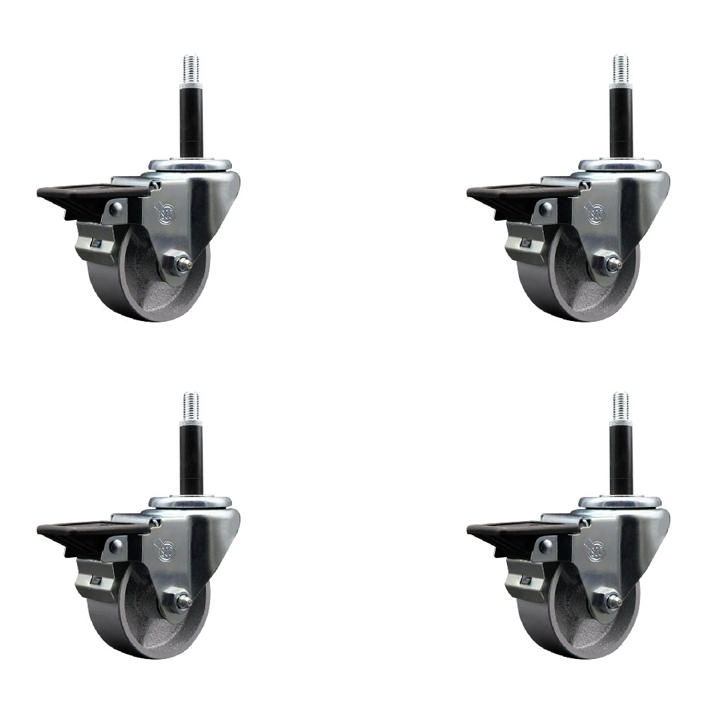 SCC-EX20S314-SSS-PLB-34-4 Semi Steel Cast Iron Swivel Expanding Stem Caster with 3 in. Silver Wheels & 0.75 in. Stems - Set of 4