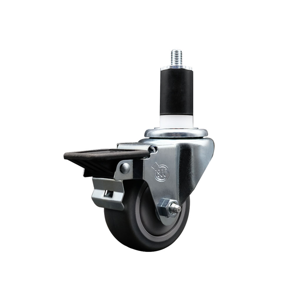 SCC-EX20S314-TPRB-PLB-112 Thermoplastic Rubber Swivel Expanding Stem Swivel Caster with 3 in. Gray Wheel & 1.5 in. Stem & Posi Locking Brake