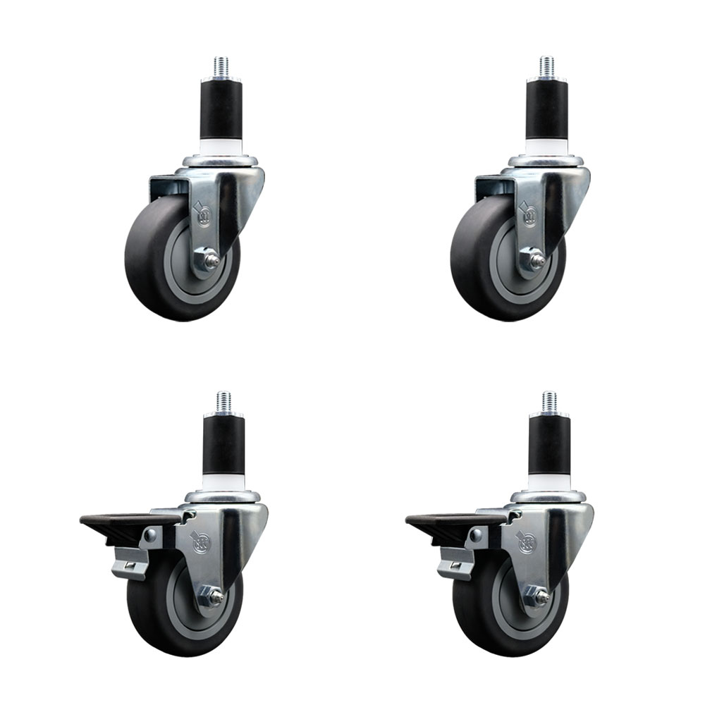 SCC-EX20S3514-TPRB-2-PLB-2-112 Thermoplastic Rubber Swivel Expanding Stem Caster with 3.5 in. Gray Wheels & 1.5 in. Stems - Set of 4