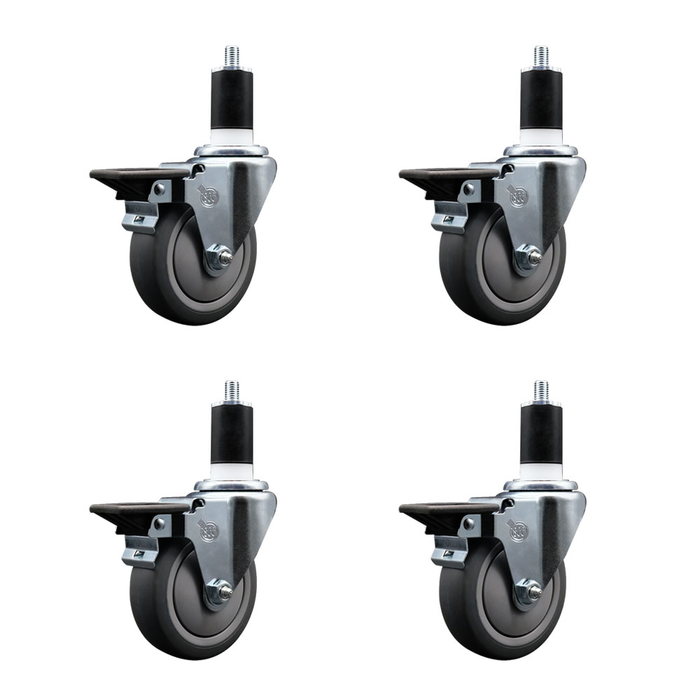 SCC-EX20S414-TPRB-PLB-112-4 Thermoplastic Rubber Swivel Expanding Stem Caster with 4 in. Gray Wheels & 1.5 in. Stems - Set of 4
