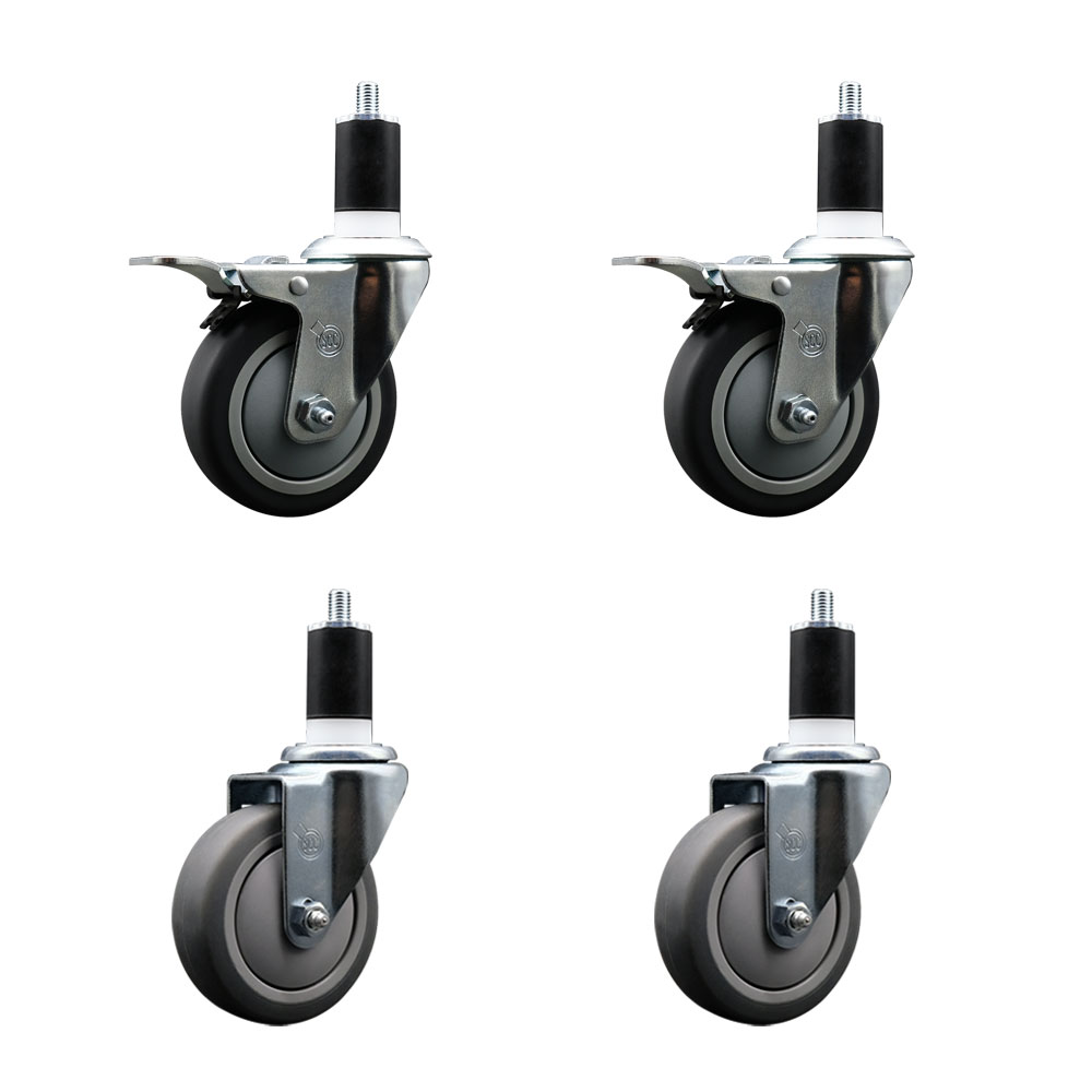 SCC-EXTTL20S414-TPRB-2-S-2-112 Thermoplastic Rubber Swivel Expanding Stem Caster with 4 in. Gray Wheels & 1.5 in. Stems - Set of 4