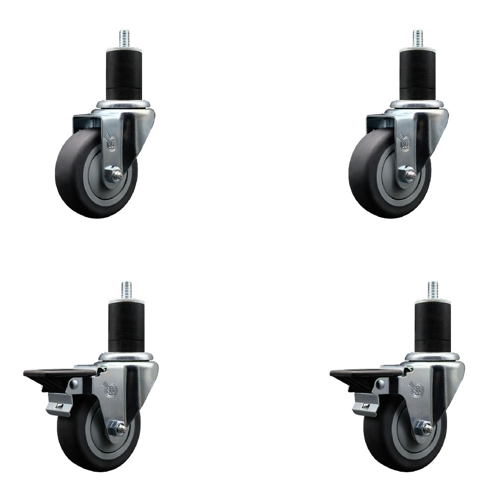 SCC-EX20S3514-TPRB-2-PLB-2-134 Thermoplastic Rubber Swivel Expanding Stem Caster with 3.5 in. Gray Wheels & 1.75 in. Stems - Set of 4