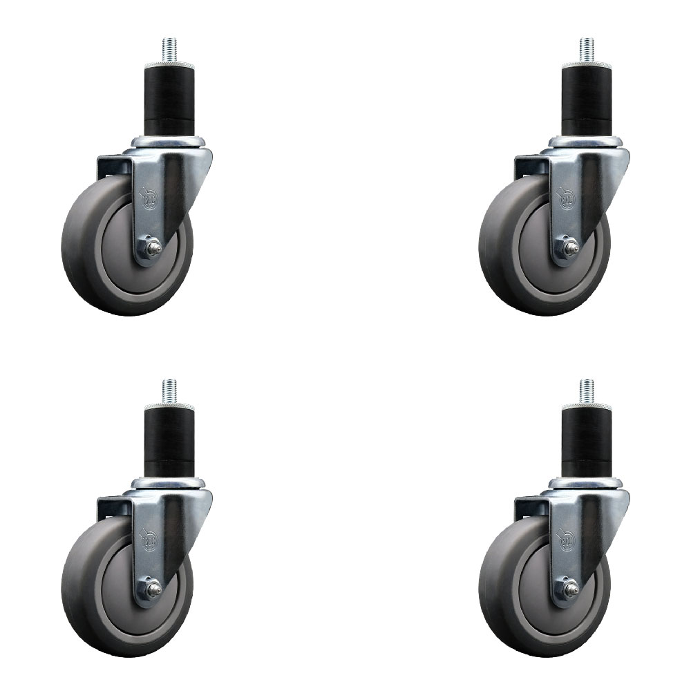 SCC-EX20S414-TPRB-134-4 Thermoplastic Rubber Swivel Expanding Stem Caster with 4 in. Gray Wheels & 1.75 in. Stems - Set of 4