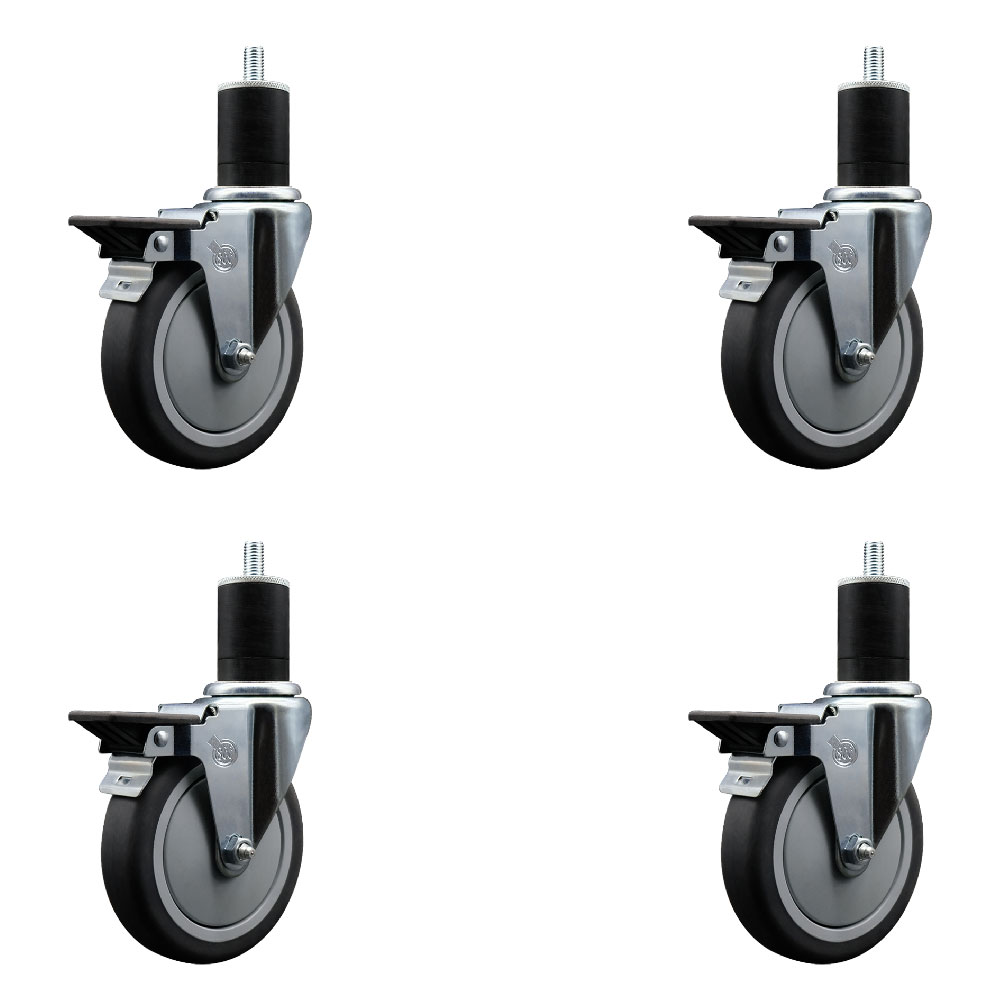 SCC-EX20S514-TPRB-PLB-134-4 Thermoplastic Rubber Swivel Expanding Stem Caster with 5 in. Gray Wheels & 1.75 in. Stems - Set of 4