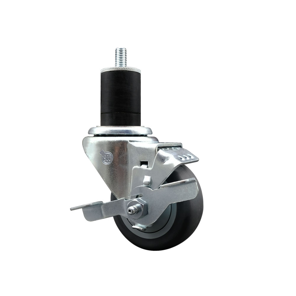 Stainless Steel Thermoplastic Rubber Swivel Expanding Stem Swivel Caster with 3 in. Gray Wheel & 1.75 in. Stem & Top Locking Brake
