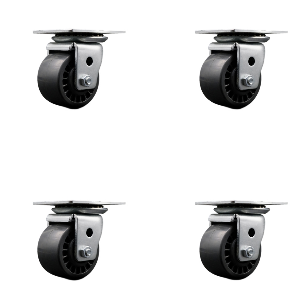 SCC-04S311316-SPUR-4 Low Profile Business Machine Swivel Top Plate Caster Set 3 in. by 1.81 in. Solid Polyurethane Wheel Roller Bearing