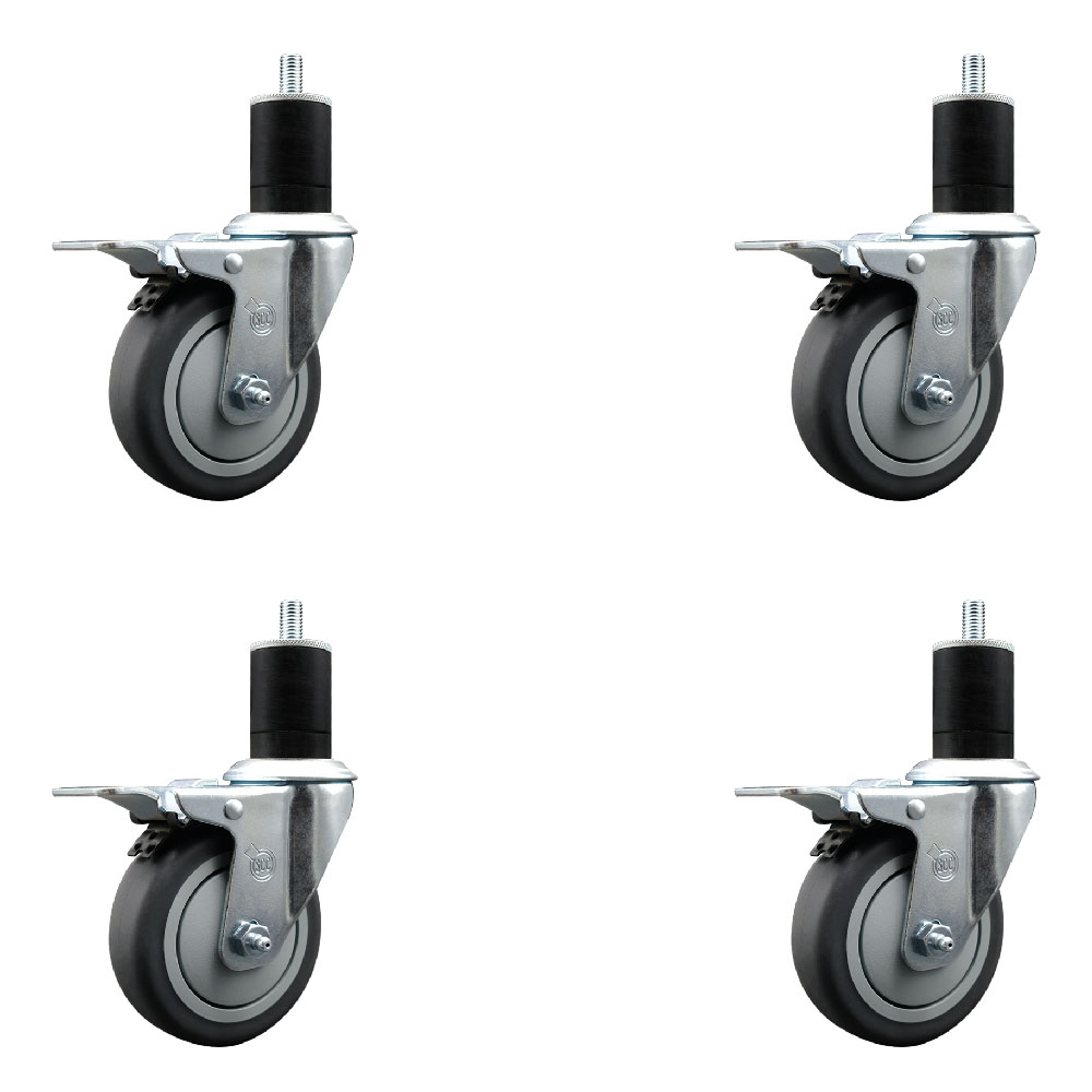 Stainless Steel Thermoplastic Rubber Swivel Expanding Stem Caster with 4 in. Gray Wheels & 1.75 in. Stems 4 Swivel - Set of 4