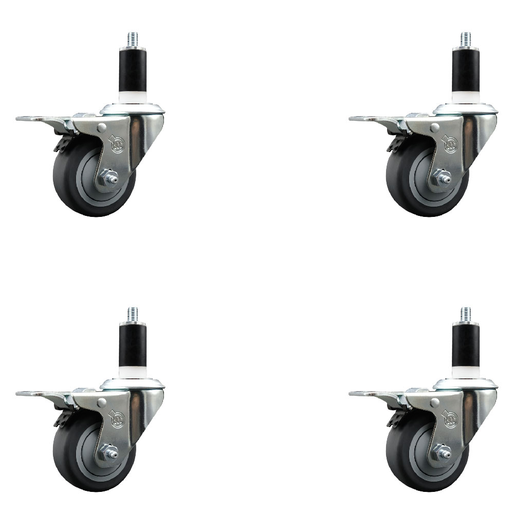 SCC-EXTTL20S314-TPRB-138-4 Thermoplastic Rubber Swivel Expanding Stem Caster with 3 in. Gray Wheels & 1.38 in. Stems - Set of 4