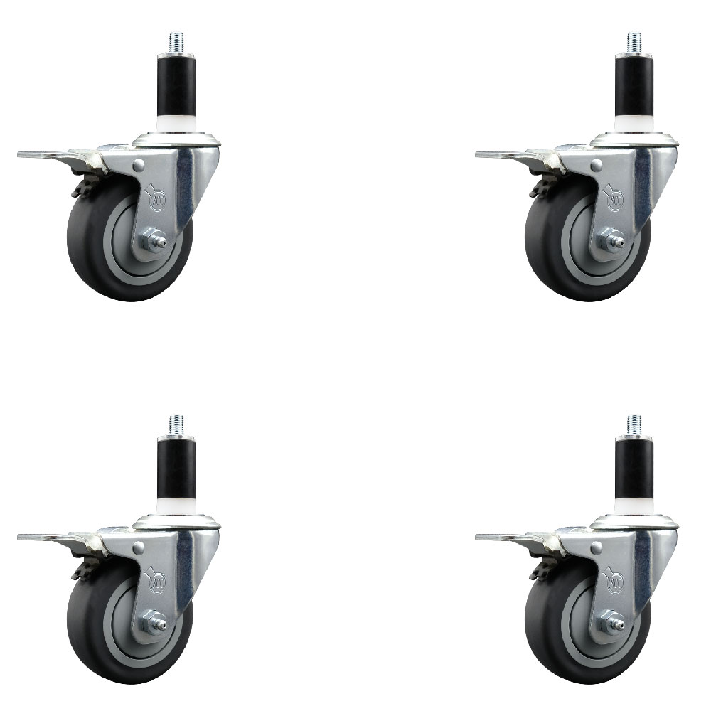 Thermoplastic Rubber Swivel Expanding Stem Caster with 3.5 in. Gray Wheels & 1.38 in. Stems 4 Swivel with Total Locking Brakes - Set of 4
