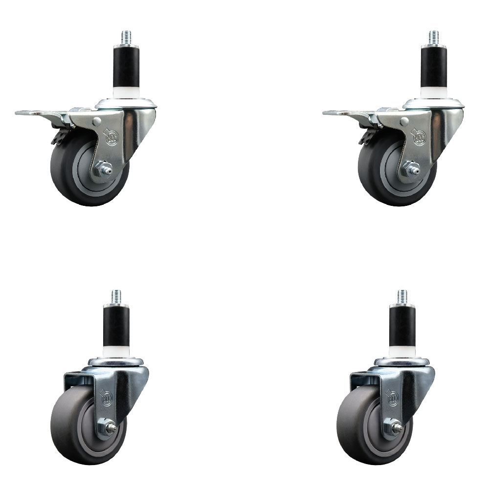 Stainless Steel Thermoplastic Rubber Swivel Expanding Stem Caster with 3 in. Gray Wheels & 1.38 in. Stems 2 - Set of 4