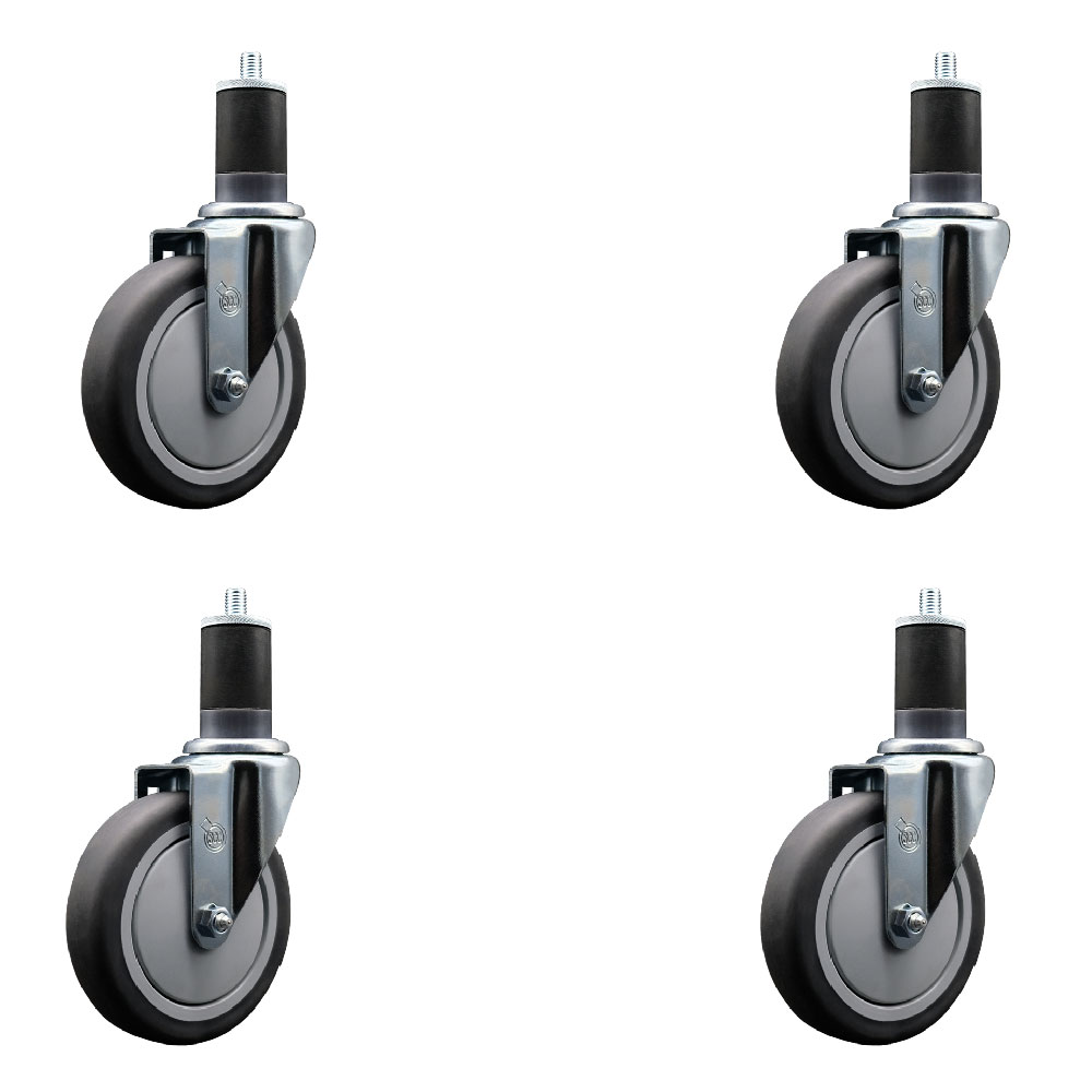 SCC-EX20S514-TPRB-158-4 Thermoplastic Rubber Swivel Expanding Stem Caster with 5 in. Gray Wheels & 1.63 in. Stems - Set of 4