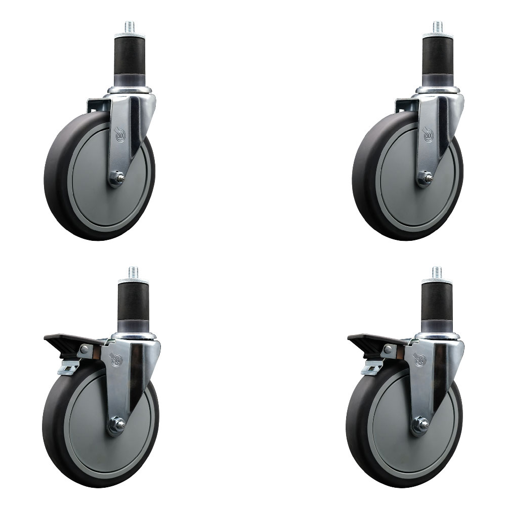 SCC-EX20S614-TPRB-2-PLB-2-158 Thermoplastic Rubber Swivel Expanding Stem Caster with 6 in. Gray Wheels & 1.63 in. Stems - Set of 4