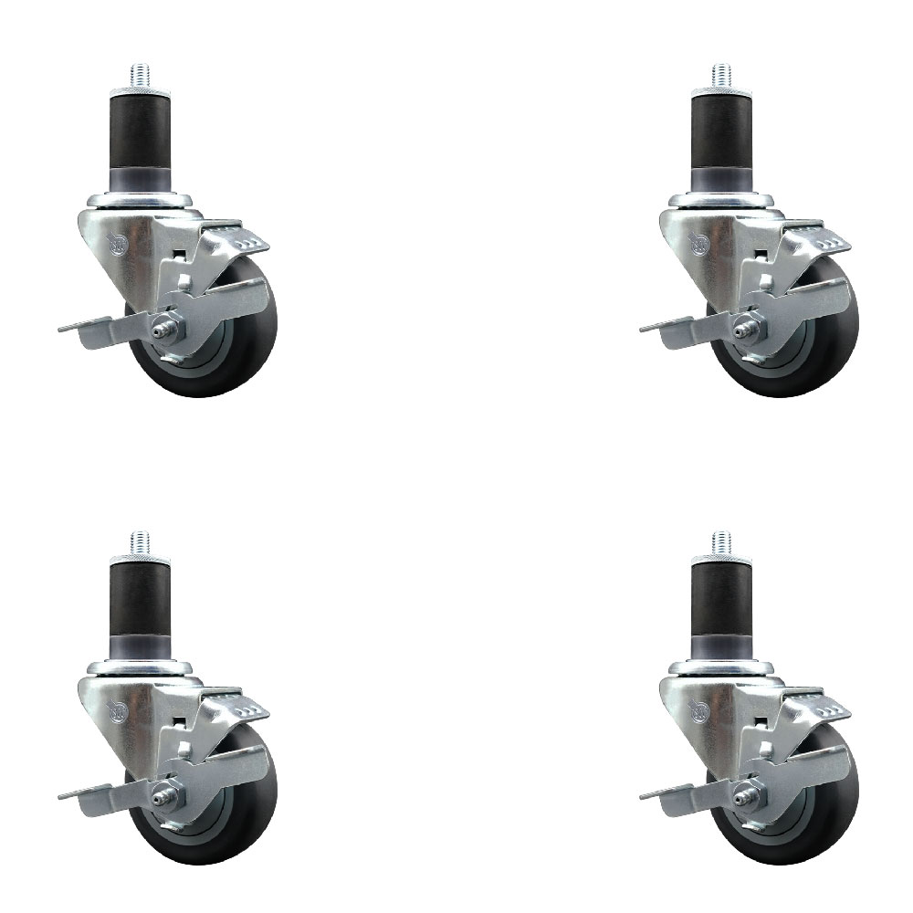Stainless Steel Thermoplastic Rubber Swivel Expanding Stem Caster with 3 in. Gray Wheels & 1.63 in. Stems 4 Swivel - Set of 4