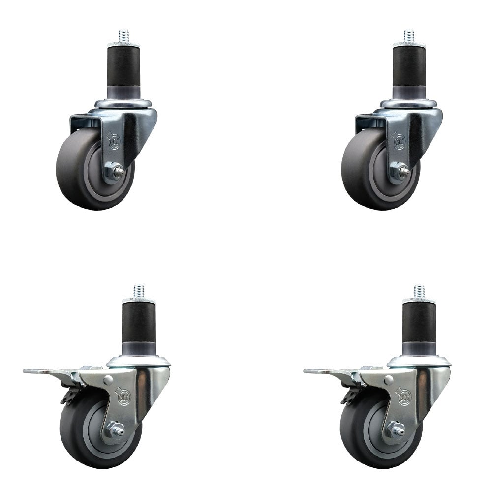 Stainless Steel Thermoplastic Rubber Swivel Expanding Stem Caster with 3 in. Gray Wheels & 1.63 in. Stems 2 - Set of 4