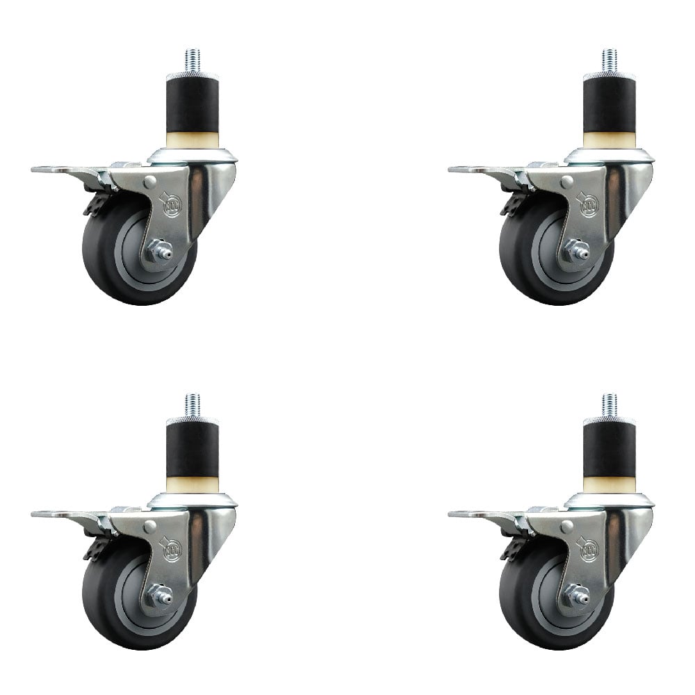SCC-EXTTL20S314-TPRB-178-4 Thermoplastic Rubber Swivel Expanding Stem Caster with 3 in. Gray Wheels & 1.87 in. Stems - Set of 4