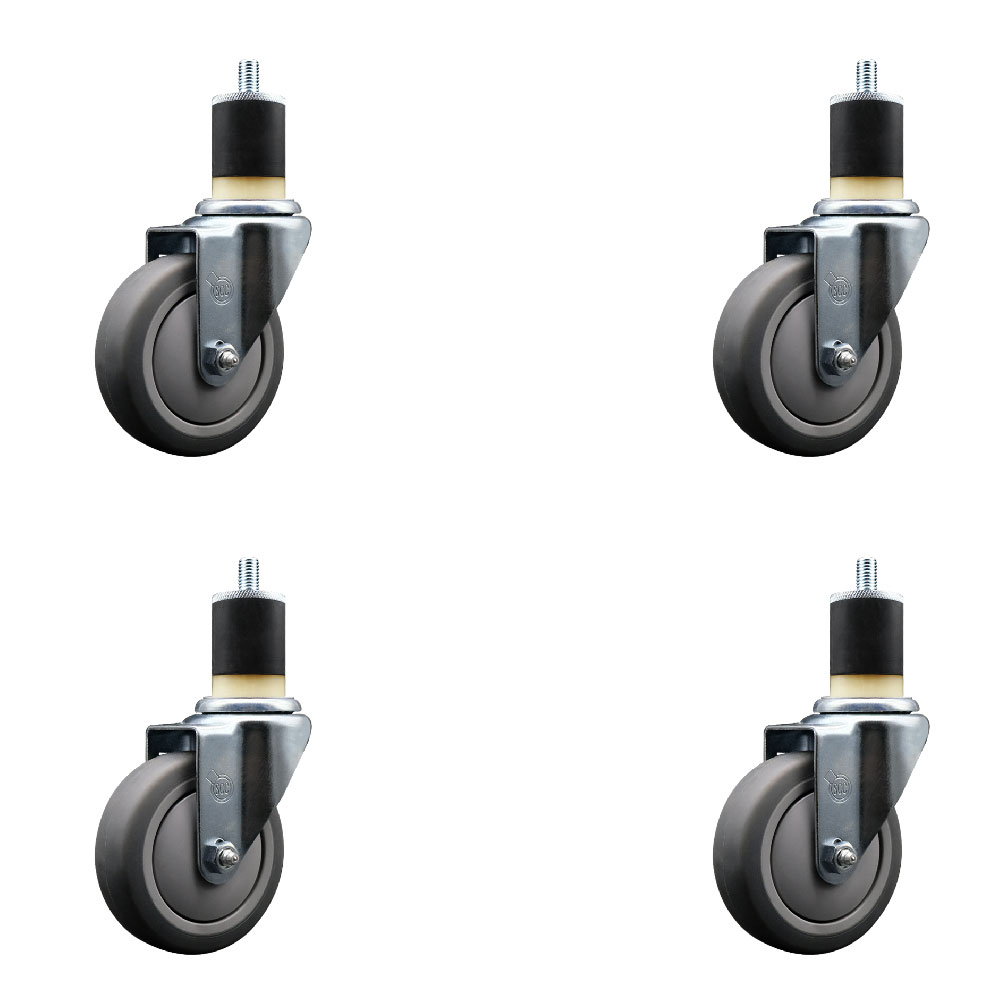 SCC-EX20S414-TPRB-178-4 Thermoplastic Rubber Swivel Expanding Stem Caster with 4 in. Gray Wheels & 1.87 in. Stems - Set of 4