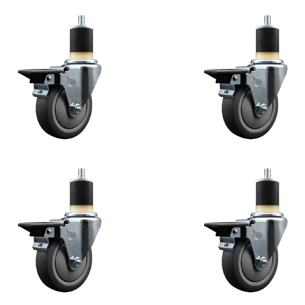 SCC-EX20S414-TPRB-PLB-178-4 Thermoplastic Rubber Swivel Expanding Stem Caster with 4 in. Gray Wheels & 1.87 in. Stems - Set of 4