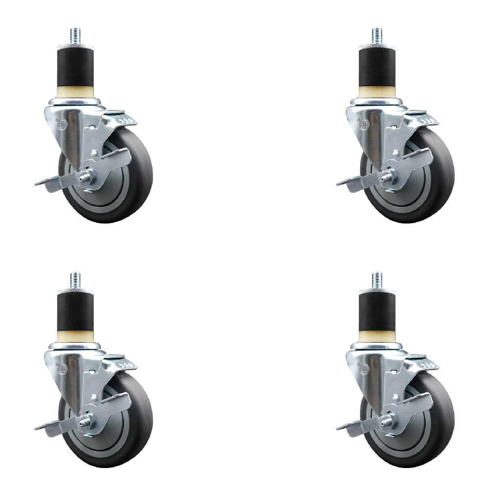 SCC-EX20S414-TPRB-TLB-178-4 Thermoplastic Rubber Swivel Expanding Stem Caster with 4 in. Gray Wheels & 1.87 in. Stems - Set of 4