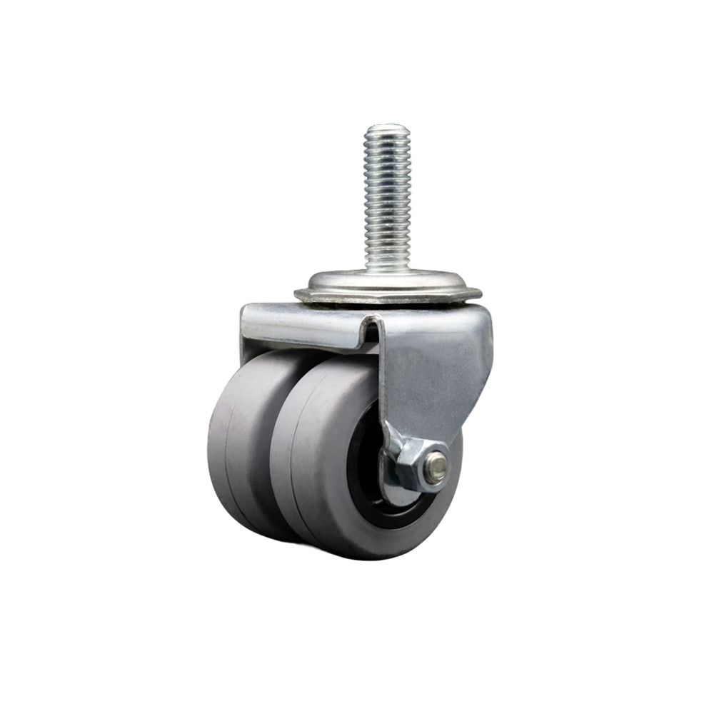 Low Profile Swivel Threaded Stem Dual Wheel Caster-2 in. by 0.81 in. Dual Thermoplastic Rubber Wheel 0.5 in. 13 TPI by 1.5 in. Threaded Stem