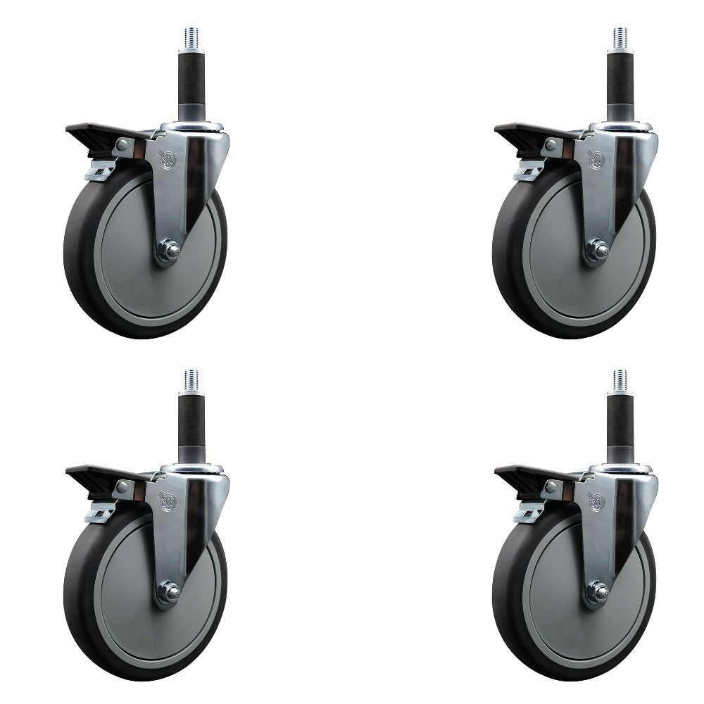 SCC-EX20S614-TPRB-PLB-1-4 Thermoplastic Rubber Swivel Expanding Stem Caster with 6 in. Gray Wheels & 1 in. Stems - Set of 4
