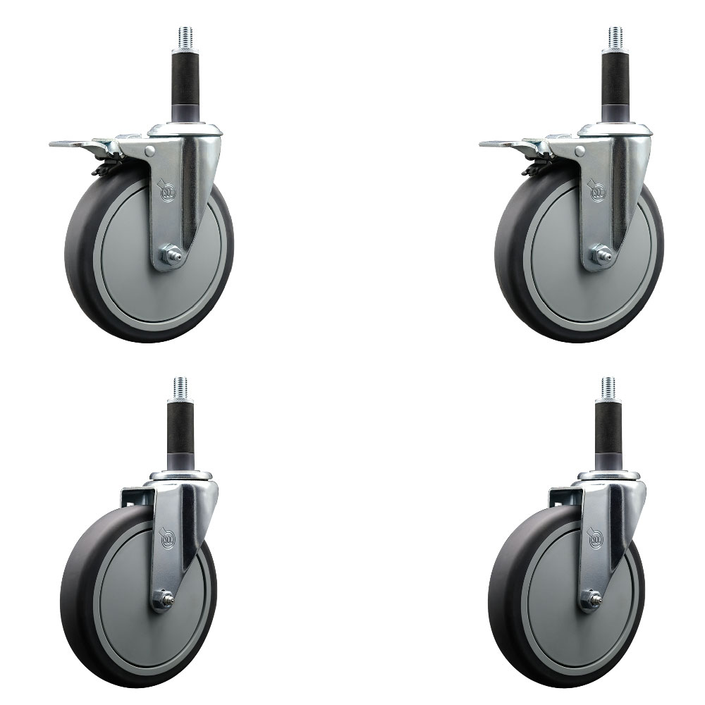SCC-EXTTL20S614-TPRB-2-S-2-1 Thermoplastic Rubber Swivel Expanding Stem Caster with 6 in. Gray Wheels & 1 in. Stems - Set of 4