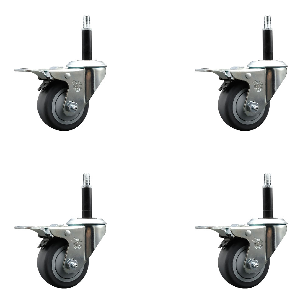 SCC-EXTTL20S314-TPRB-34-4 Thermoplastic Rubber Swivel Expanding Stem Caster with 3 in. Gray Wheels & 0.75 in. Stems - Set of 4