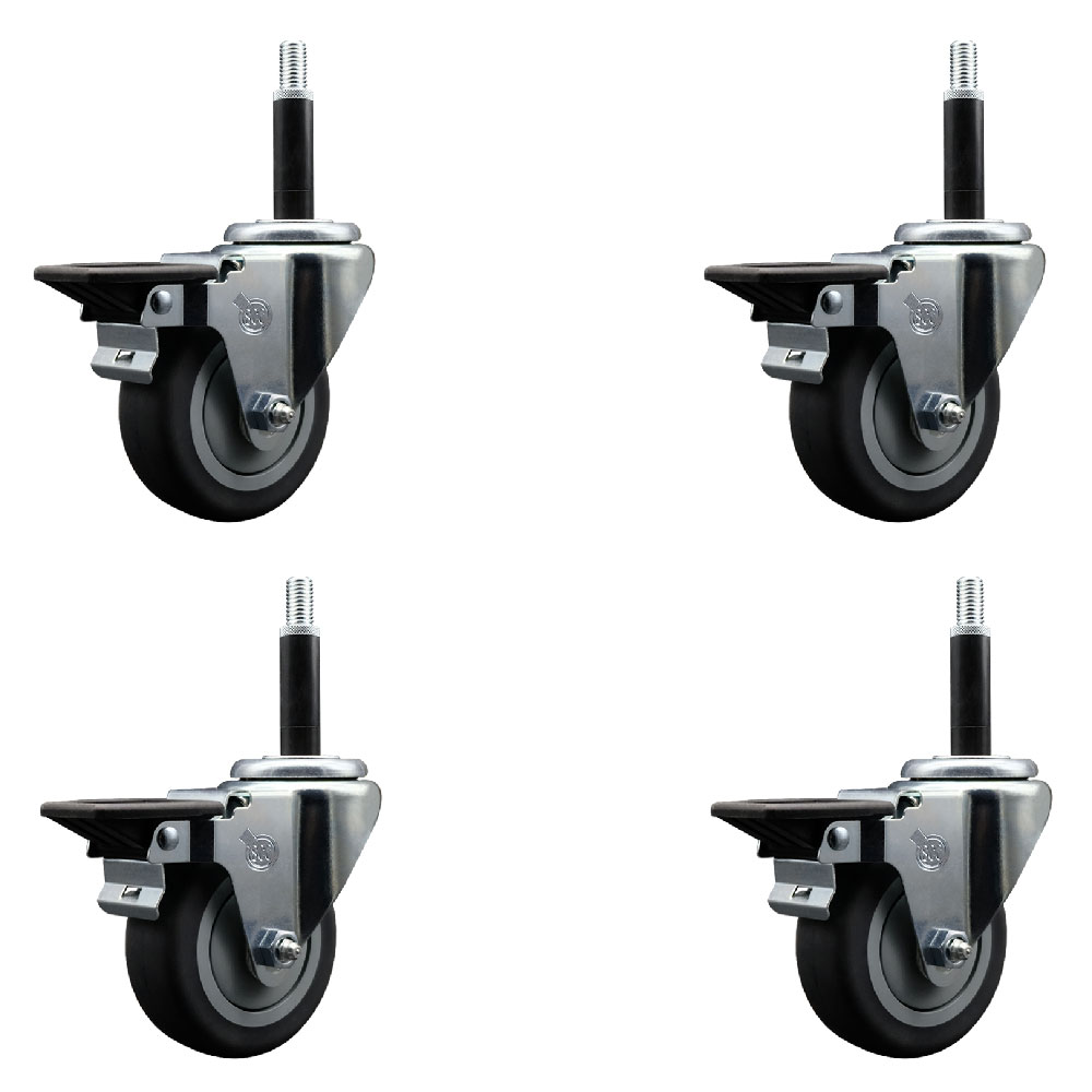 SCC-EX20S3514-TPRB-PLB-34-4 Thermoplastic Rubber Swivel Expanding Stem Caster with 3.5 in. Gray Wheels & 0.75 in. Stems - Set of 4