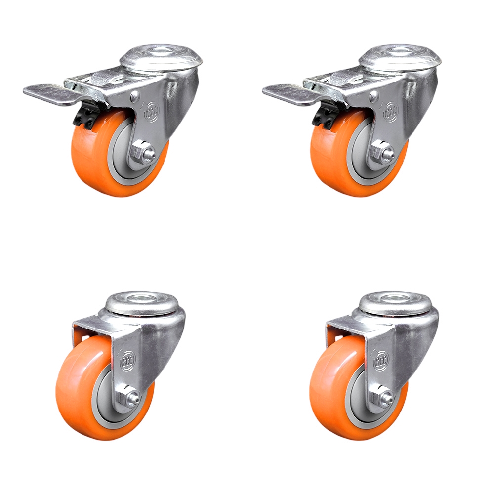 SCC-SSBHTTL20S3514-PPUB-ORG-2-S-2 Stainless Steel Polyurethane Swivel Bolt Hole Caster with 3.5 x 1.25 in. Orange Wheels - Set of 4