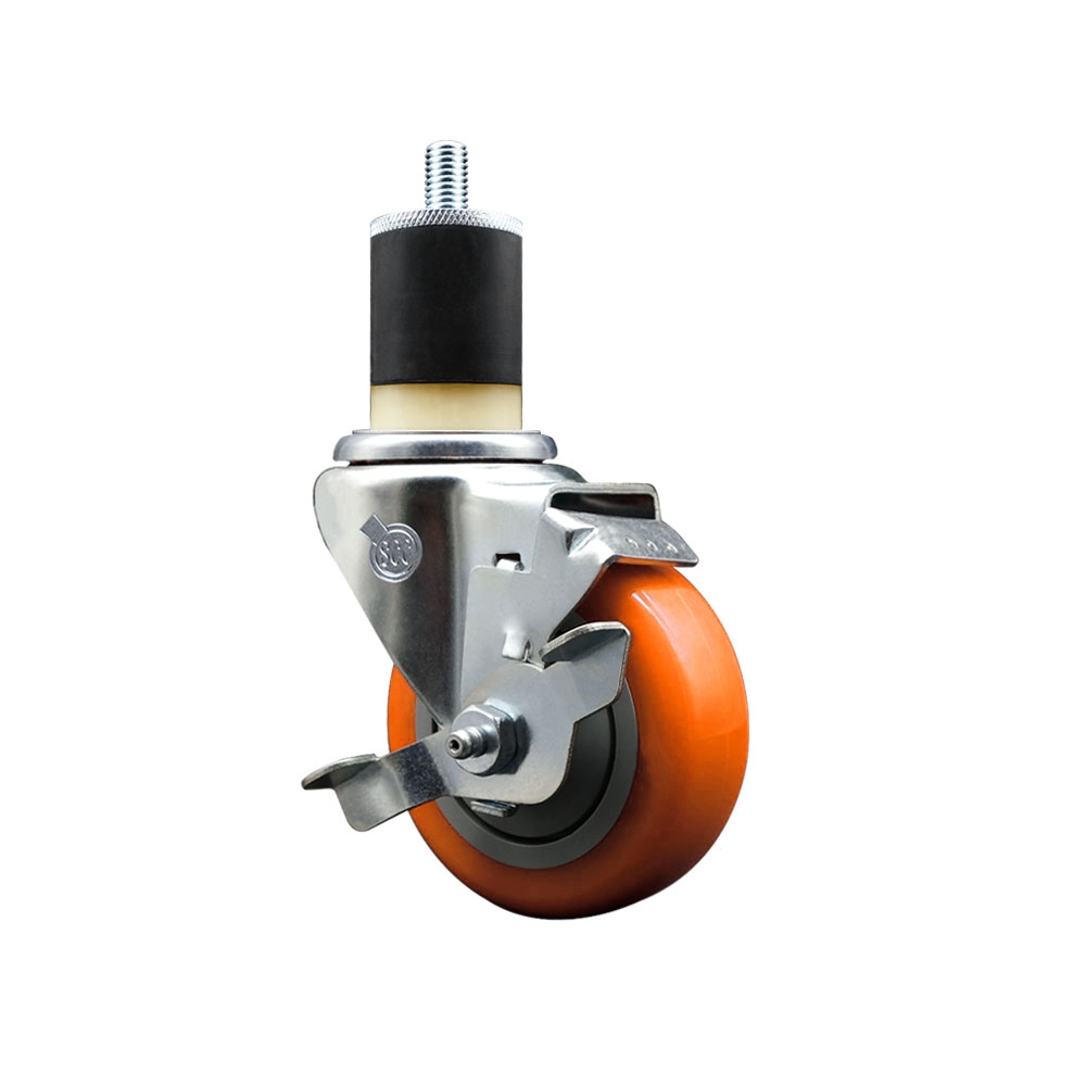 Stainless Steel Polyurethane Expanding Stem Swivel Caster with 3.5 in. Orange Wheel & 1.87 in. Stem & Top Locking Brake