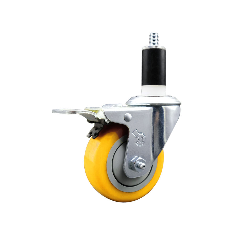 Polyurethane Swivel Stem Caster with 3.5 in. Yellow Caster Wheels & Total Lock Brake, 1.38 in. Expanding Stem - 316 Stainless Steel Caster