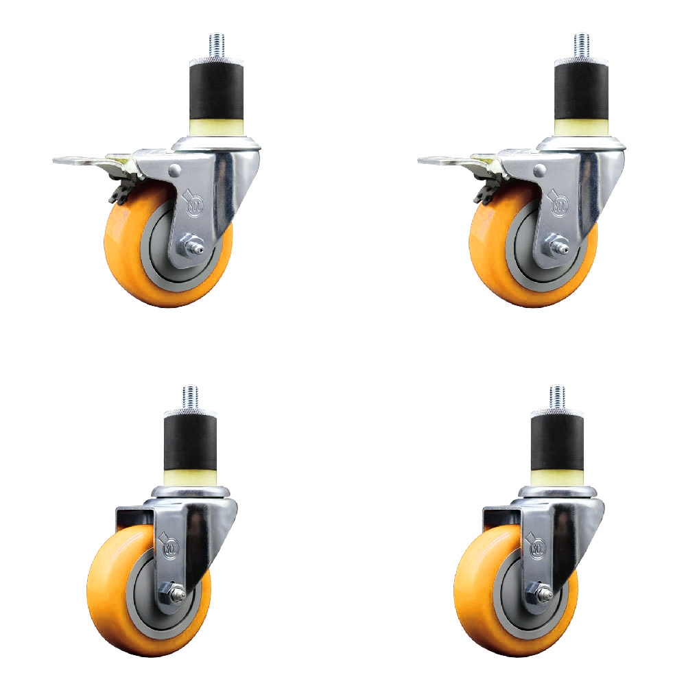Polyurethane Swivel Stem Caster with 3.5 in. Yellow Caster Wheels, 1.87 in. Expanding Stem - 316 Stainless Steel Casters - Set of 4