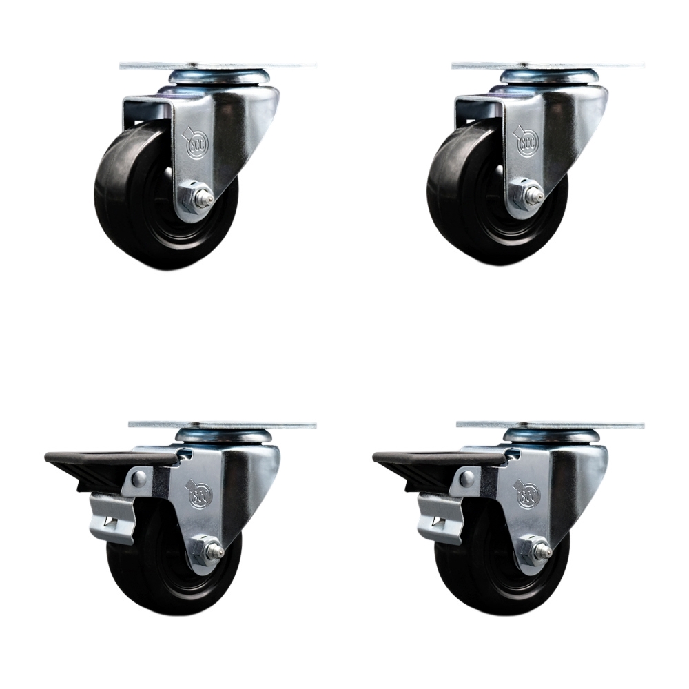SCC-20S314-HRS-2-PLB-2 Hard Rubber Swivel Top Plate Caster with 3 in. Black Wheels - Set of 4